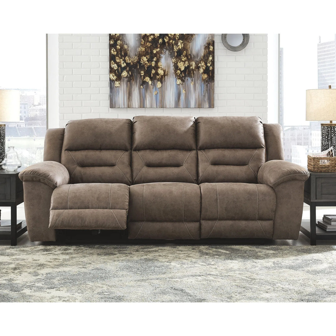 Ashley 39905/87/96/98/T454-9/3(2)/4 Stoneland - Fossil - REC PWR Sofa, DBL REC PWR Loveseat with Console, PWR Rocker Recliner, Caitbrook Cocktail Table, 2 End Tables & Sofa Table