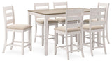 Skempton - Counter Height Dining Table and Bar Stools (Set of 7) - White / Light Brown