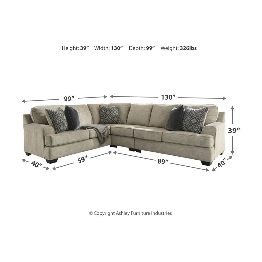 Ashley 56103/48/46/56/11 Bovarian - Stone - LAF Sofa with Corner Wedge, Armless Chair, RAF Loveseat Sectional & Ottoman