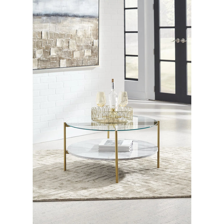 Ashley T192-8 Wynora - White/Gold - Round Cocktail Table