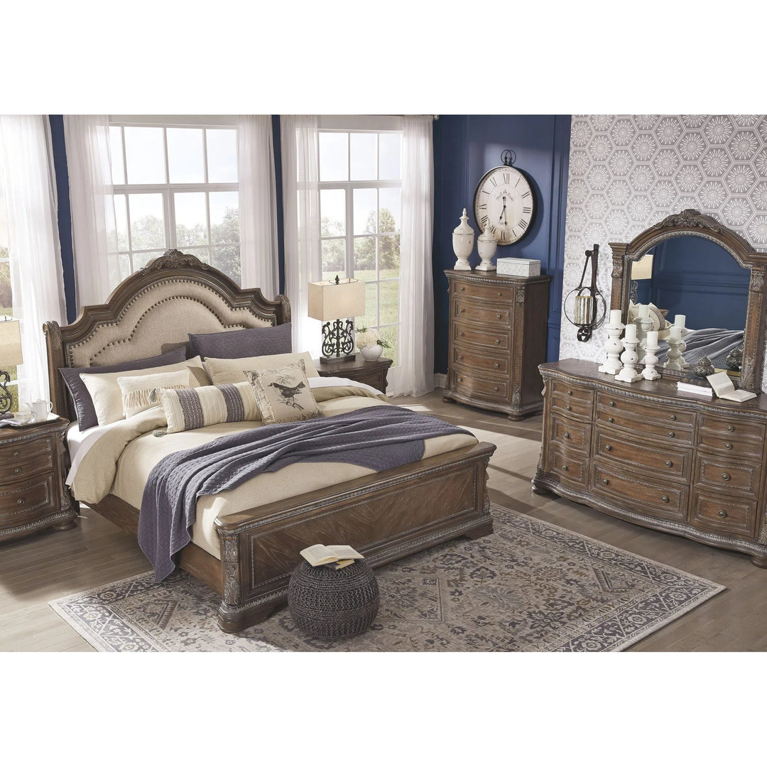 Ashley B803 58 56 97 Charmond Brown King UPH Sleigh Bed Fair