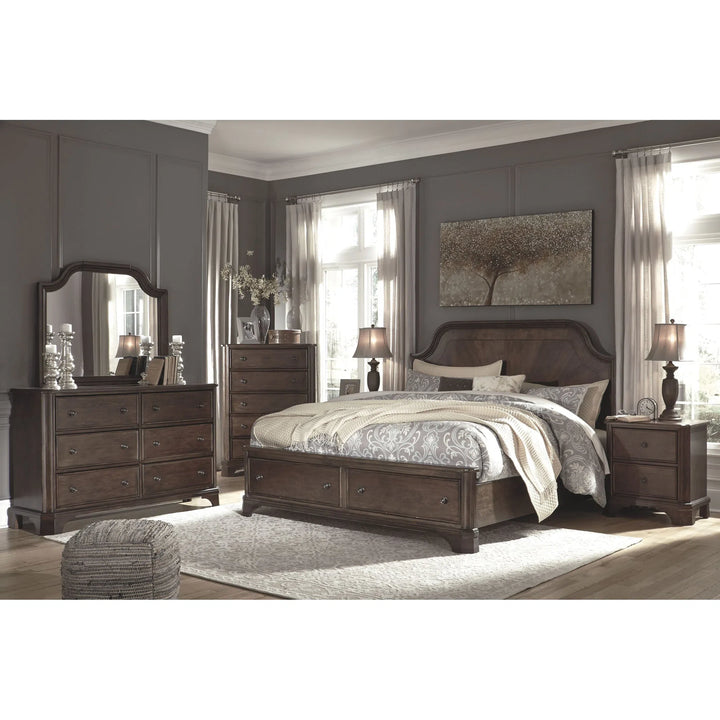 Ashley B517/31/36/46/58/56S/99/92(2) Adinton - Brown - 8 Pc. - Dresser, Mirror, Chest, King Panel Bed with 2 Storage Drawers & 2 Nightstands