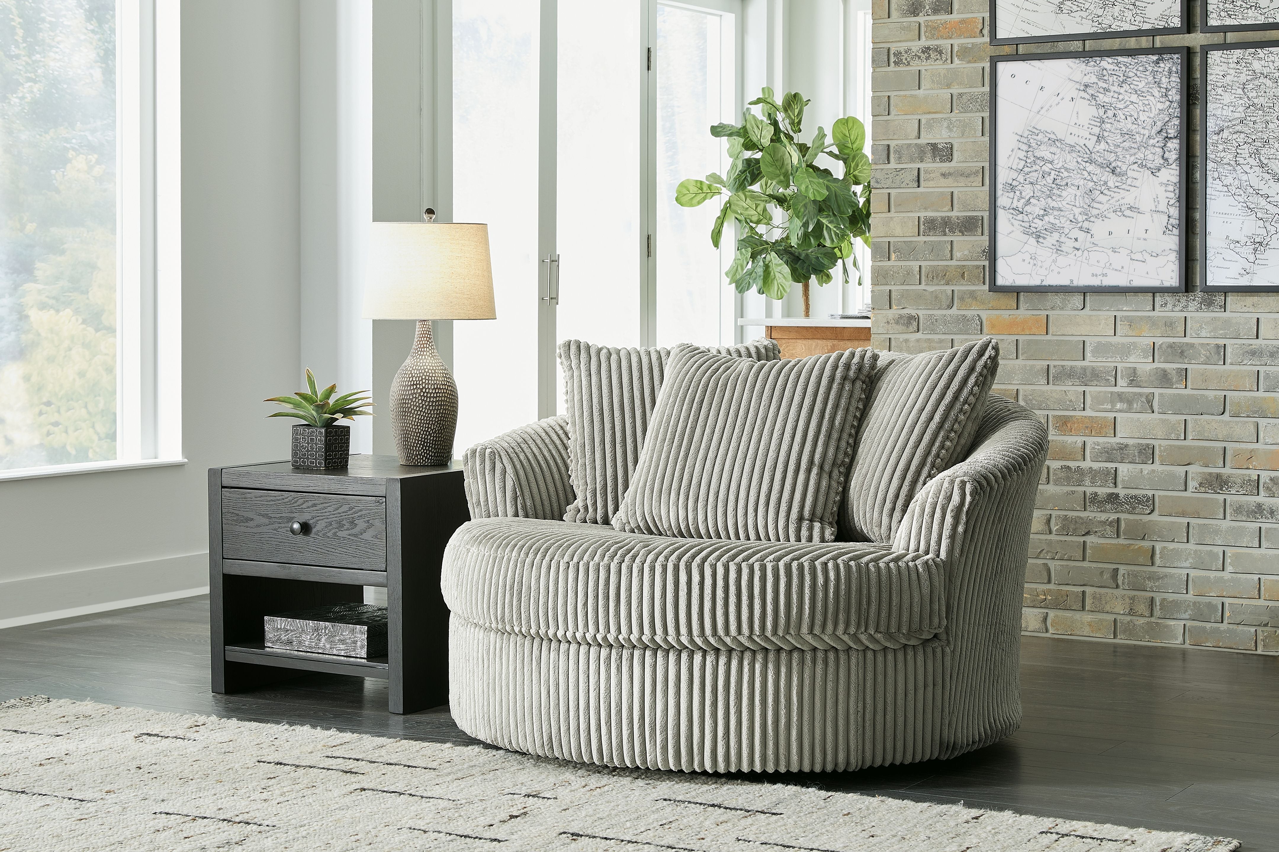 Lindyn - Oversized Swivel Accent Chair - Fabric - Fog
