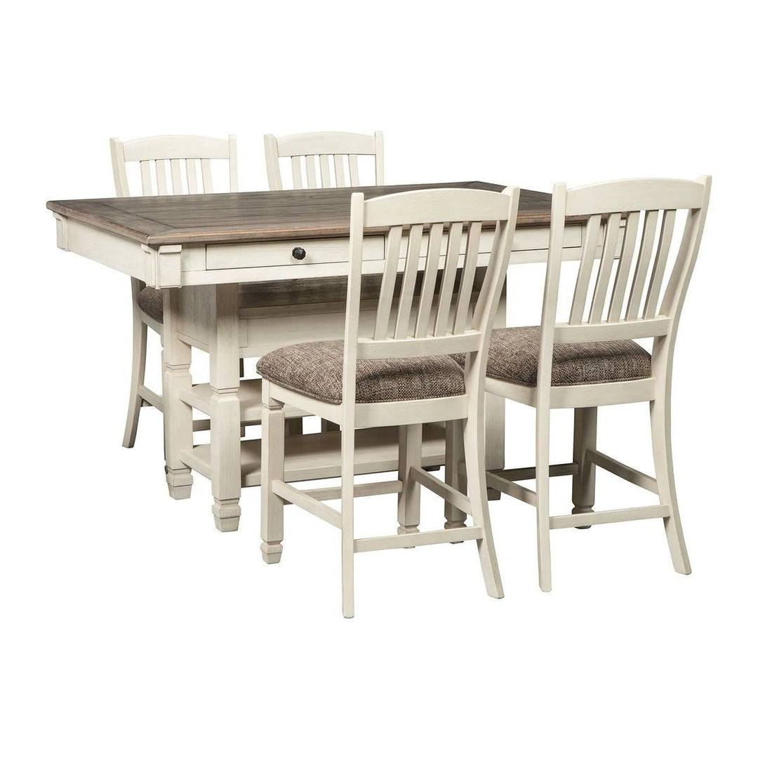 Ashley D647/32/124(4) Bolanburg - Antique White - 5 Pc. - RECT DRM Counter Table & 4 UPH Barstools