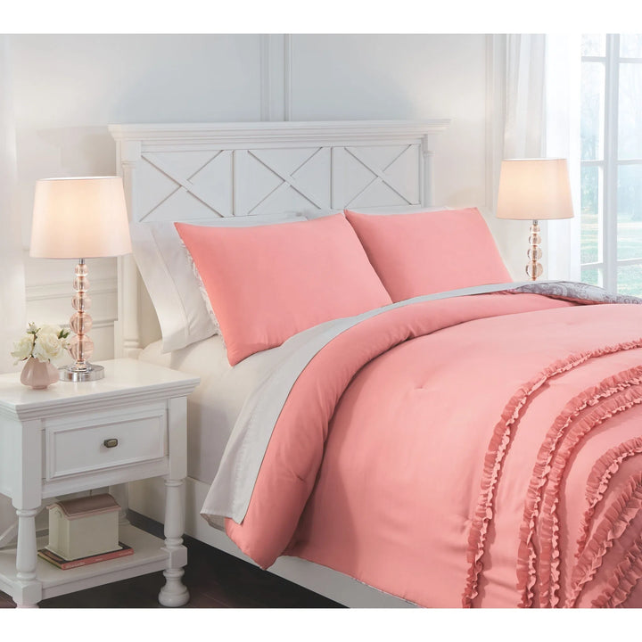 Ashley Q702003F Avaleigh - Pink/White/Gray - Full Comforter Set
