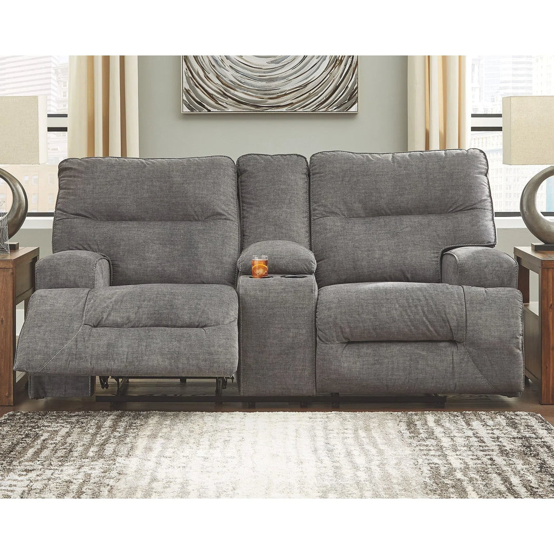 Ashley 45302/47/96 Coombs - Charcoal - 2 Seat REC PWR Sofa & DBL REC PWR Loveseat with Console