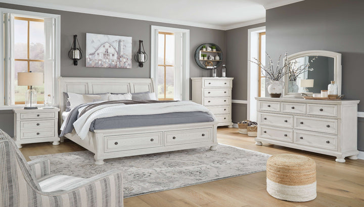 Ashley B742 - Robbinsdale - Antique White - 7 Pc. - Dresser, Mirror, King Sleigh Bed with 2 Storage Drawers, 2 Nightstands