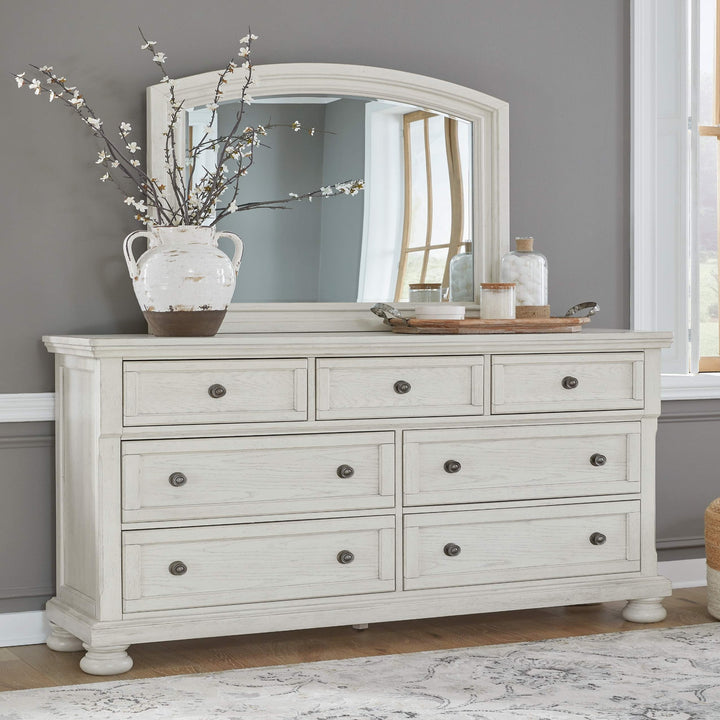 Ashley B742 - Robbinsdale - Antique White - 7 Pc. - Dresser, Mirror, Queen Panel Bed, 2 Nightstands