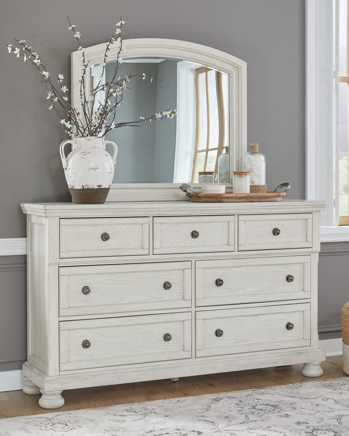 Ashley B742 - Robbinsdale - Antique White - 8 Pc. - Dresser, Mirror, Chest, King Sleigh Bed with 2 Storage Drawers, 2 Nightstands