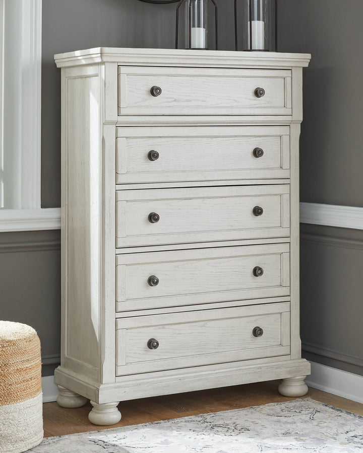 Ashley B742 - Robbinsdale - Antique White - 8 Pc. - Dresser, Mirror, Chest, King Sleigh Bed with 2 Storage Drawers, 2 Nightstands