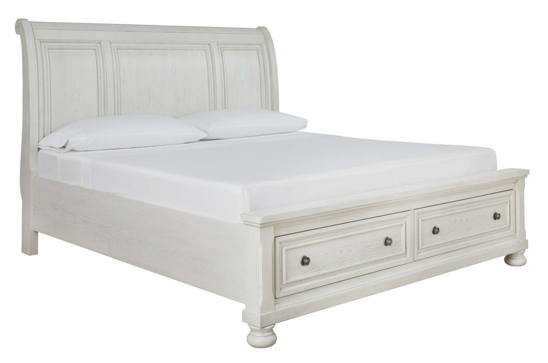 Ashley B742 - Robbinsdale - Antique White - Queen Sleigh Bed with 2 Storage Drawers