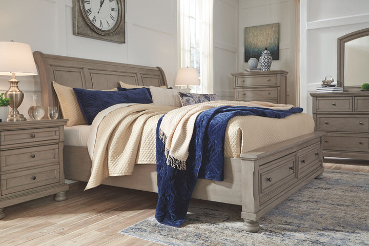 Lettner - Light Gray - Queen Sleigh Bed With 2 Storage Drawers
