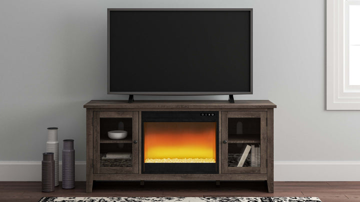 Ashley W275/68/W100-02 Arlenbry - Gray - LG TV Stand with Glass/Stone Fireplace Insert