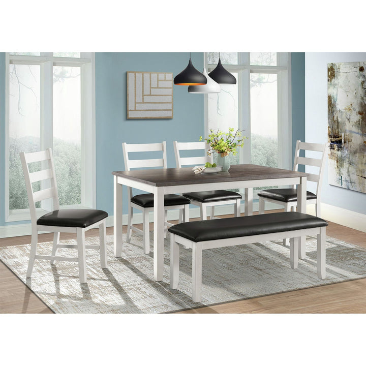 Martin White 6PC Dining Set-Table, Four Chairs & Bench