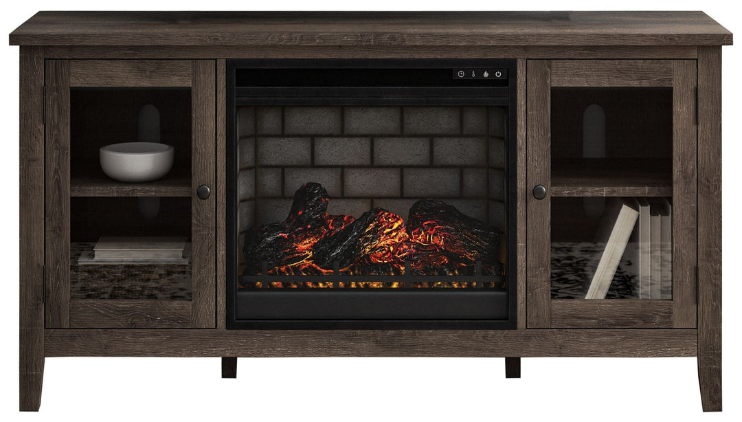 Ashley W275/68/W100-101 Arlenbry - Gray - LG TV Stand with Faux Firebrick Fireplace Insert