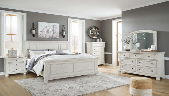 Ashley B742 - Robbinsdale - Antique White - 7 Pc. - Dresser, Mirror, Queen Panel Bed, 2 Nightstands