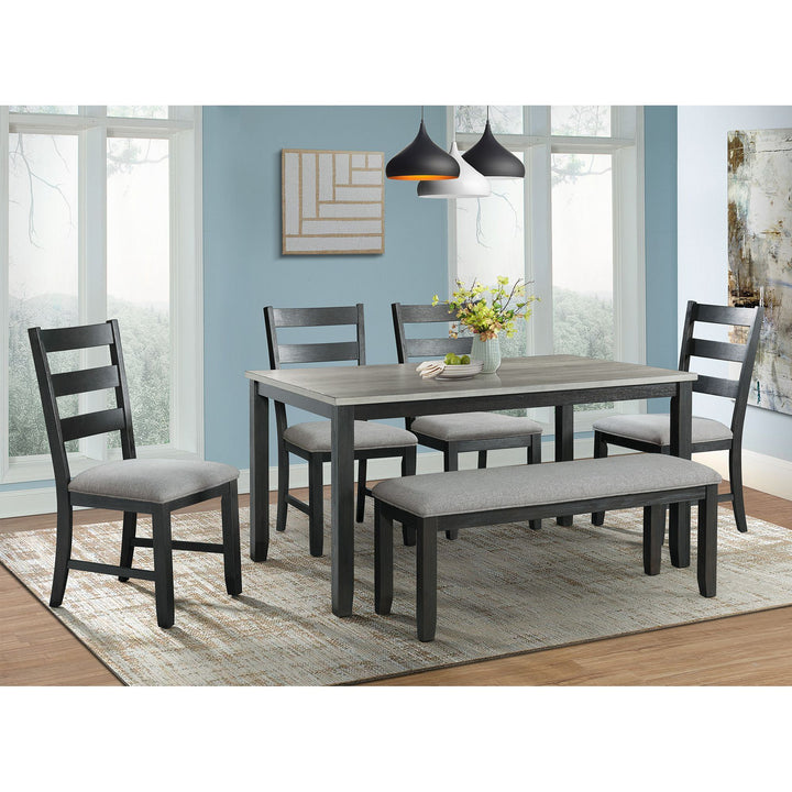 Martin Gray 6PC Dining Set-Table, Four Chairs & Bench